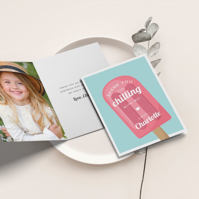 Cartão De Agradecimento Festa de Aniversário de Crianças com Picolé de Ver (Criador carregado)