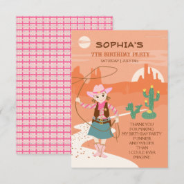 Cartão De Agradecimento Festa de Aniversário de Crianças Cowgirl com laço 