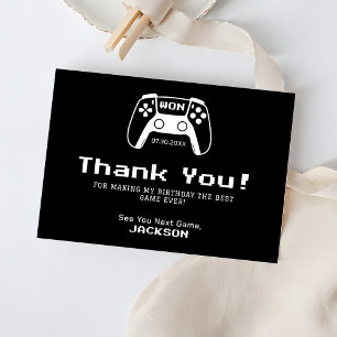 Cartão De Agradecimento Festa de Aniversário de Crianças Gamers Preto e Br