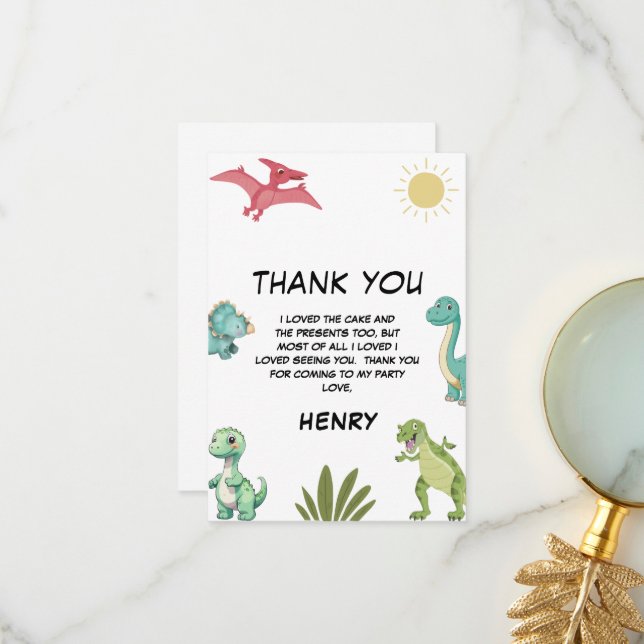 Cartão De Agradecimento Festa de Aniversário de Dinossauro (Frente/Verso In Situ)