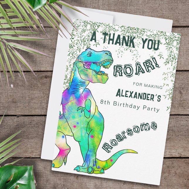 Cartão De Agradecimento Festa de aniversário De Dinossauro Obrigado (Dinosaur Birthday party personalized thank you greetings card T-rex roar for being roarsome)