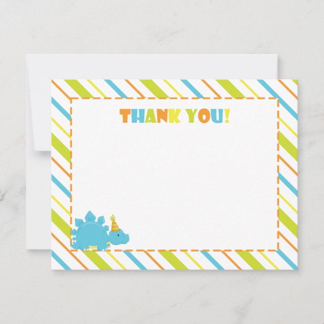 Cartão De Agradecimento Festa de aniversário De Dinossauro Obrigado Placa  (Frente)