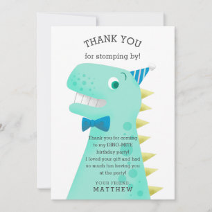Cartão De Agradecimento Festa de Aniversário de Dinossauro para Meninos