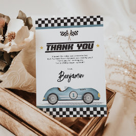 Cartão De Agradecimento Festa de aniversário de Garoto Race Azul