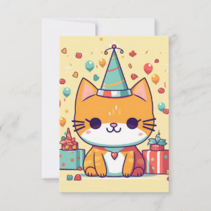 Cartão De Agradecimento Festa de aniversário de gato fofo,