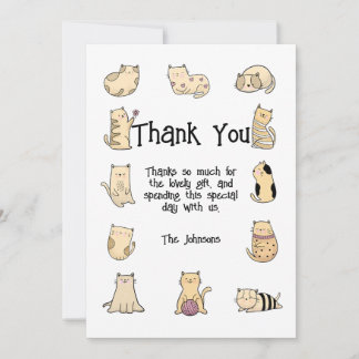 Cartão De Agradecimento Festa de aniversário de Gatos Cuxos, Personalizáve