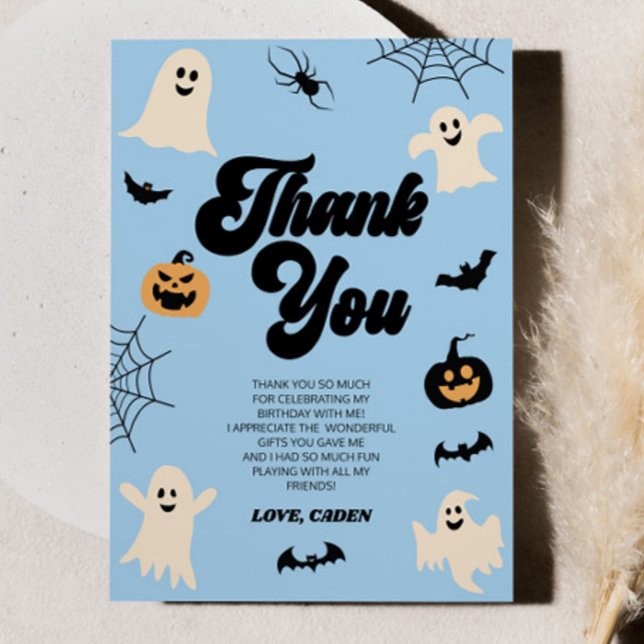 Cartão De Agradecimento Festa de aniversário de Halloween do Fantasmas Azu (Criador carregado)