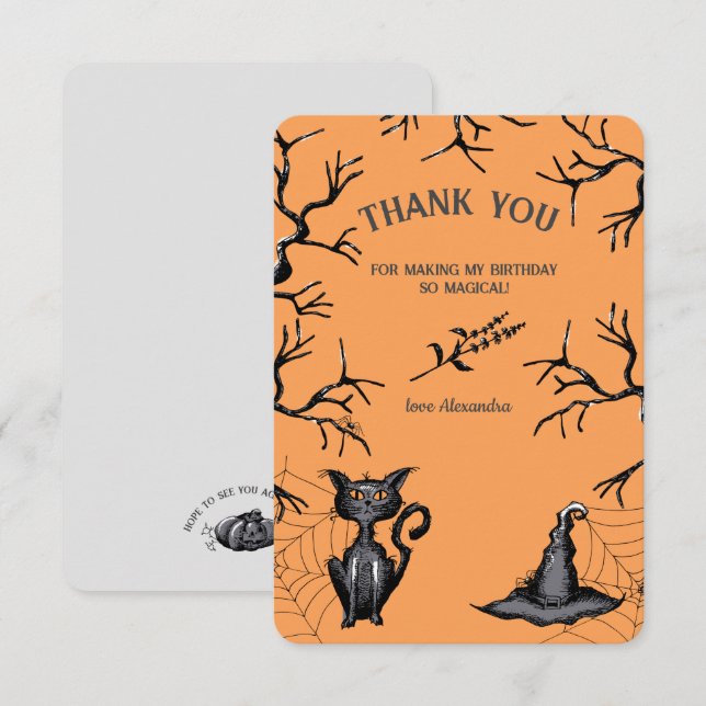 Cartão De Agradecimento Festa de aniversário de Halloween Spellbinding Spo (Frente/Verso)