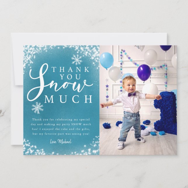 Cartão De Agradecimento Festa de Aniversário de Inverno Foto Menino (Frente)