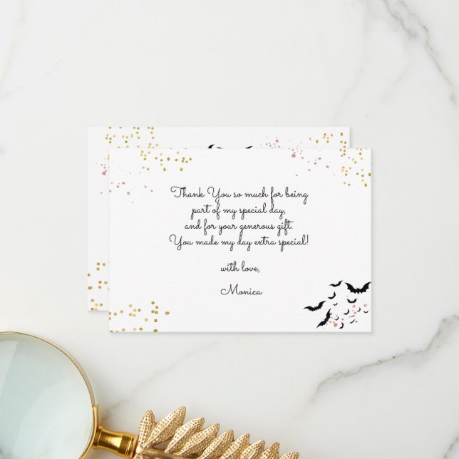 Cartão De Agradecimento Festa de aniversário de menina assustadora gótica  (Frente/Verso In Situ)