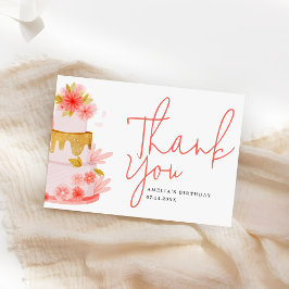 Cartão De Agradecimento Festa de Aniversário de Menina com Letra Moderna e