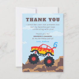 Cartão De Agradecimento Festa de Aniversário de Menino de Caminhão Monstro