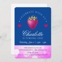 Festa de aniversário de morango, rosa e azul escur