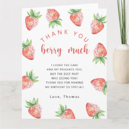 Cartão De Agradecimento Festa de aniversário de morangos obrigado muito mo