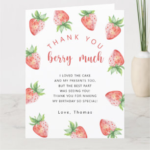 Cartão De Agradecimento Festa de aniversário de morangos obrigado muito mu
