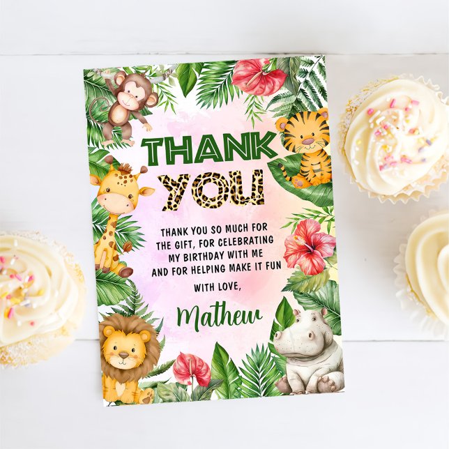 Cartão De Agradecimento Festa de aniversário de Rapaz Safari Selgle (Criador carregado)