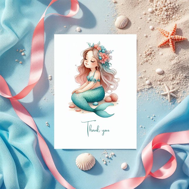 Cartão De Agradecimento Festa de aniversário de Sereia Náutica (Nautical Mermaid Birthday Party Thank You Card)