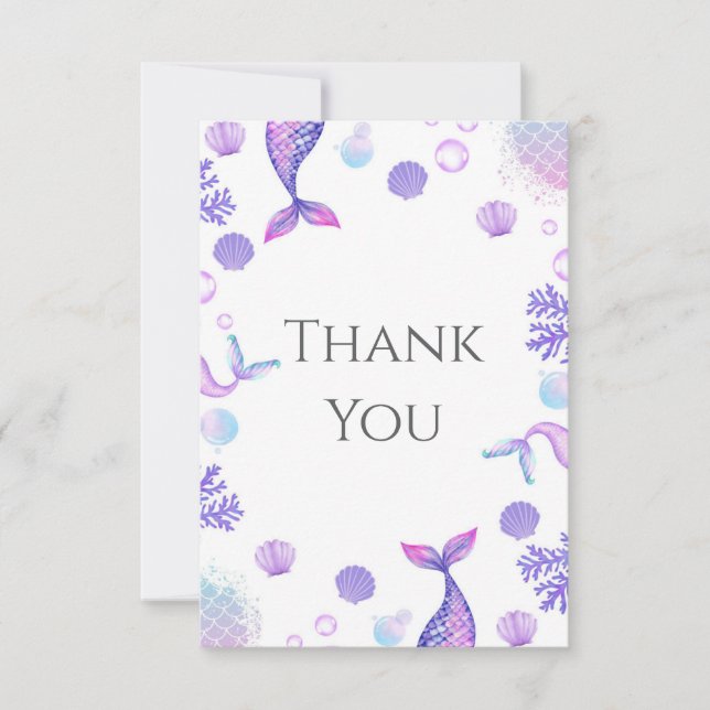 Cartão De Agradecimento Festa de aniversário de Sereia Roxa (Frente)