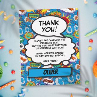 Cartão De Agradecimento Festa de Aniversário de Super-Herói de Quadrinhos