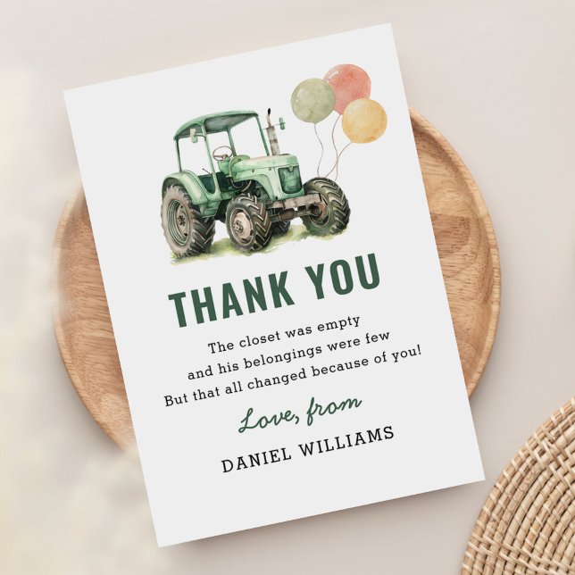 Cartão De Agradecimento Festa de aniversário de Trator de Aquarela (Criador carregado)