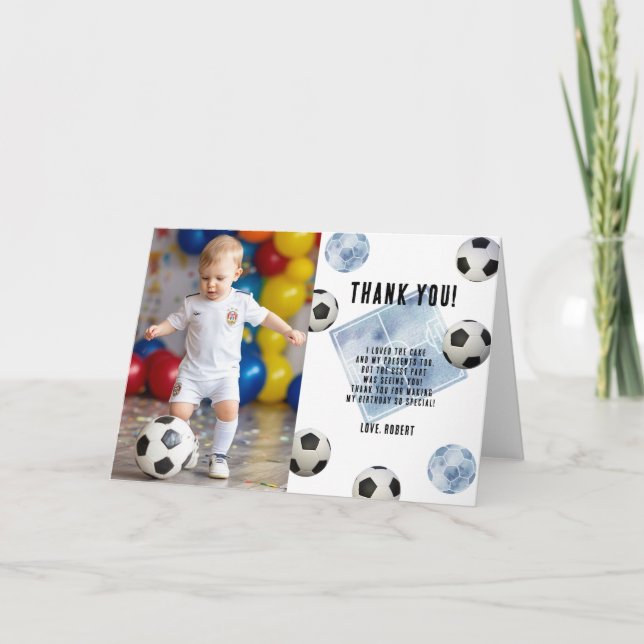 Cartão De Agradecimento Festa de aniversário de um ano de futebol Obrigado (Frente)