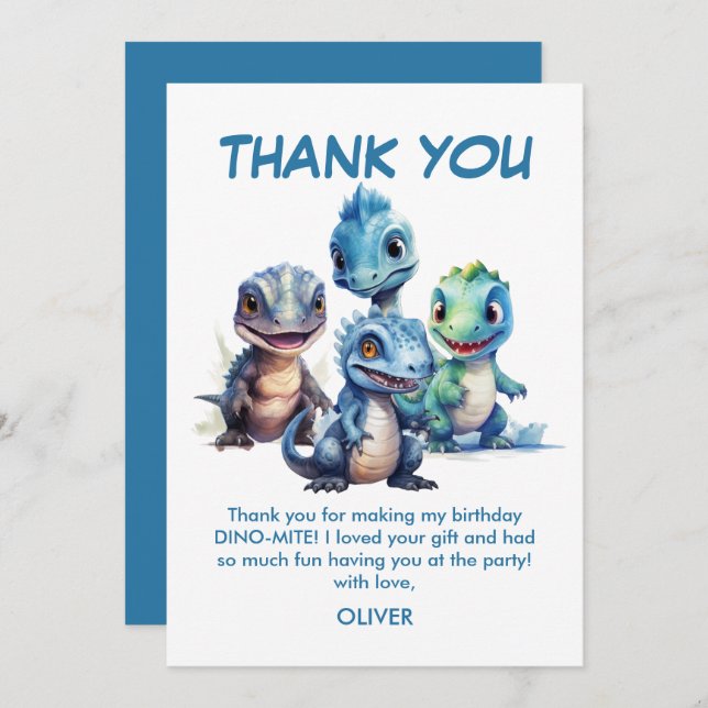 Cartão De Agradecimento Festa de Aniversário de Um Ano do Dinossauro Fofo  (Frente/Verso)