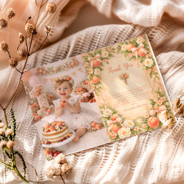 Cartão De Agradecimento Festa de Aniversário de Um Ano Jardim de Pêssego