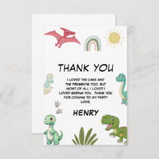 Cartão De Agradecimento Festa de aniversário do dinossauro