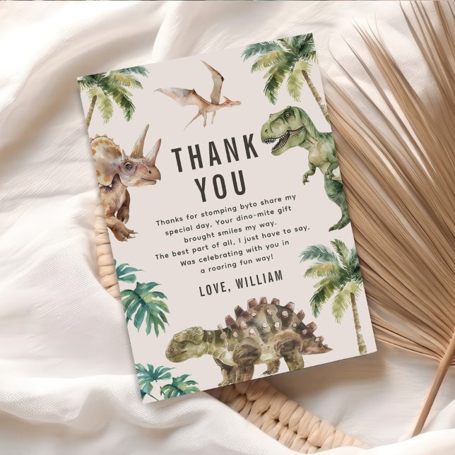 Cartão De Agradecimento Festa de aniversário do Dinossauro de Aquarela (Criador carregado)