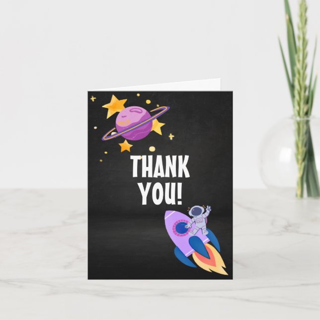 Cartão De Agradecimento Festa de aniversário do espaço desligado Obrigado (Frente)