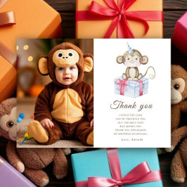 Cartão De Agradecimento Festa de aniversário do macaco aquarela obrigado