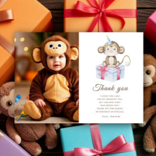 Cartão De Agradecimento Festa de aniversário do macaco aquarela obrigado