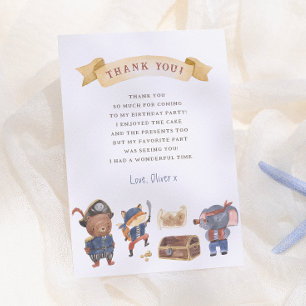 Cartão De Agradecimento Festa de Aniversário do Menino com Animais Piratas