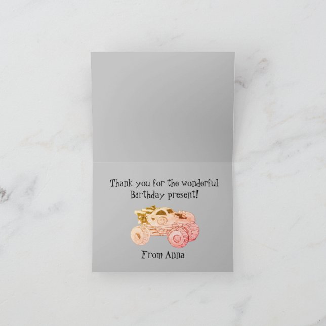 Cartão De Agradecimento Festa de Aniversário do Rali de Caminhões Monstros (Interior)