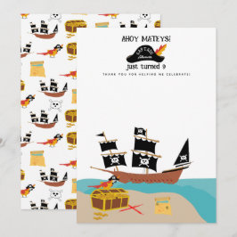 Cartão De Agradecimento Festa de aniversário do tema Pirata Obrigado