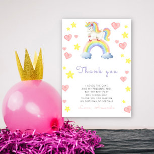Cartão De Agradecimento Festa de aniversário do Unicórnio Arco-íris obriga