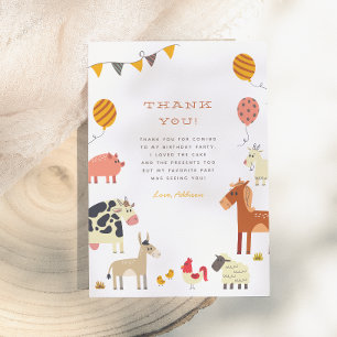 Cartão De Agradecimento Festa de Aniversário dos Animais da Fazenda Oink B