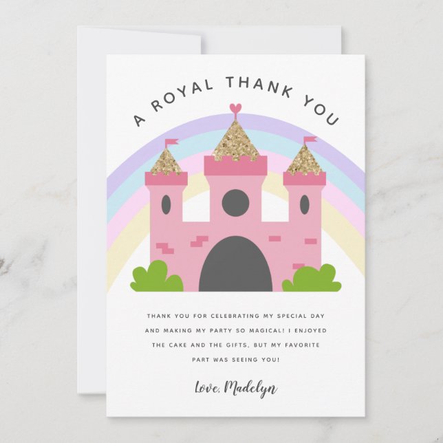 Cartão De Agradecimento Festa de aniversário Dourada Real Rosa (Frente)