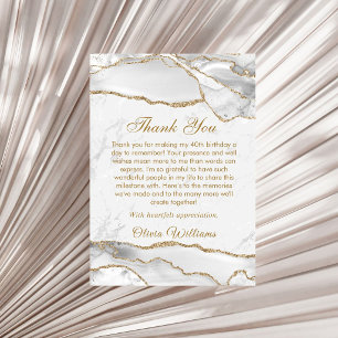 Cartão De Agradecimento Festa de Aniversário Elegante em Branco e Dourado