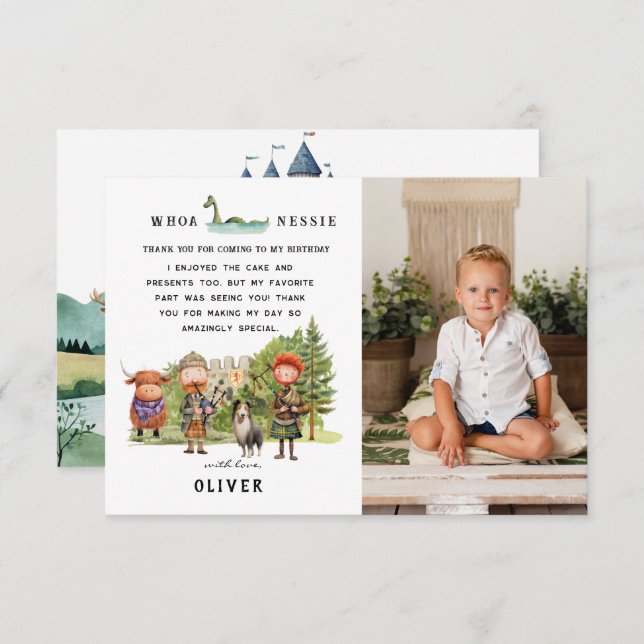 Cartão De Agradecimento Festa de aniversário escocesa | Foto Obrigado (Frente/Verso)