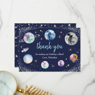 Cartão De Agradecimento Festa de aniversário Espacial Primeira Viagem Em