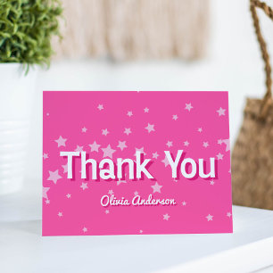 Cartão De Agradecimento Festa de Aniversário Estrelas Rosa Bonito Retrô Ch