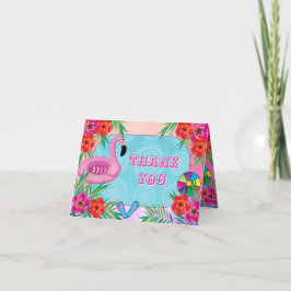 Cartão De Agradecimento Festa de Aniversário Flamingle Rosa Floral Agradec