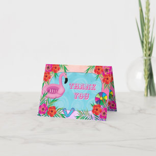 Cartão De Agradecimento Festa de Aniversário Flamingle Rosa Floral Agradec