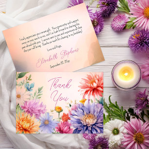 Cartão De Agradecimento Festa de Aniversário Floral de Flores Boho Aster
