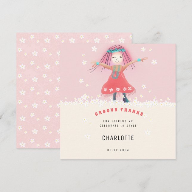 Cartão De Agradecimento Festa de aniversário Floral Fofônica Boho (Frente/Verso)