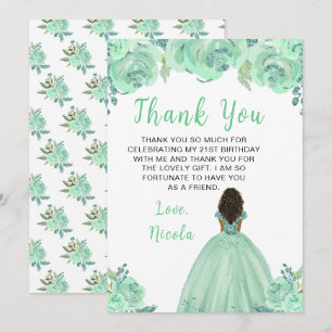 Cartão De Agradecimento Festa de Aniversário Floral Menta Princesa de Pele