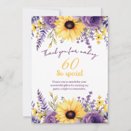 Cartão De Agradecimento Festa de aniversário floral roxa 60ª