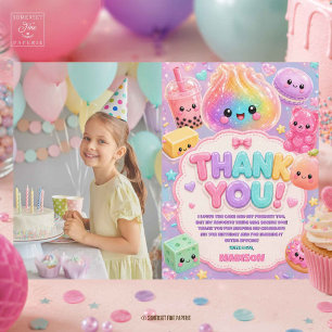 Cartão De Agradecimento Festa de Aniversário Foto Squishy Arco-Íris Brilha