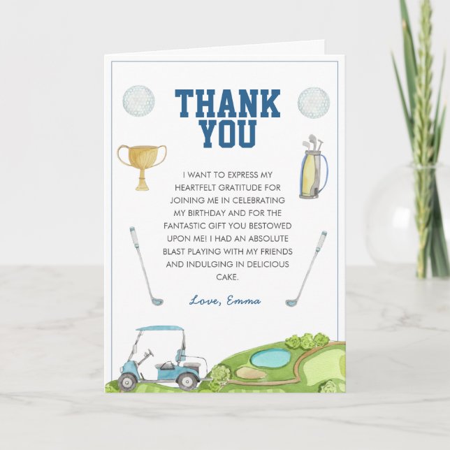 Cartão De Agradecimento Festa de aniversário Golf Boy (Frente)